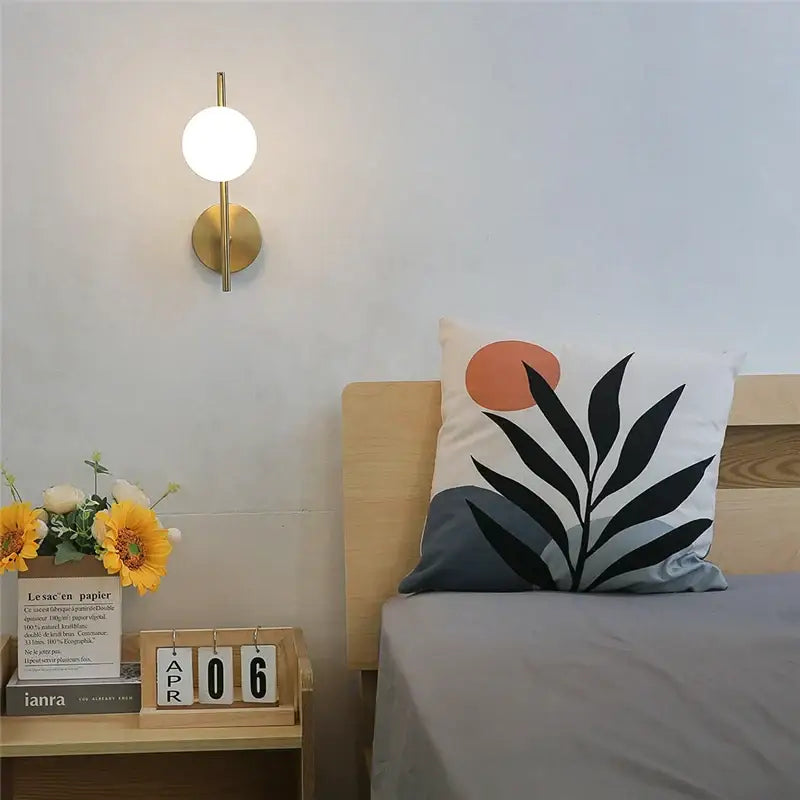 Brass Glass Wall-Mounted Bedroom Wall Light