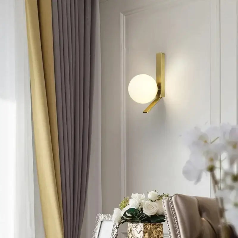 Brass Globe Living Room Wall Sconce