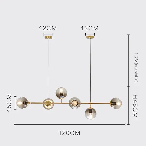 Brass Globe 6-Head Kitchen Bar Pendant Light