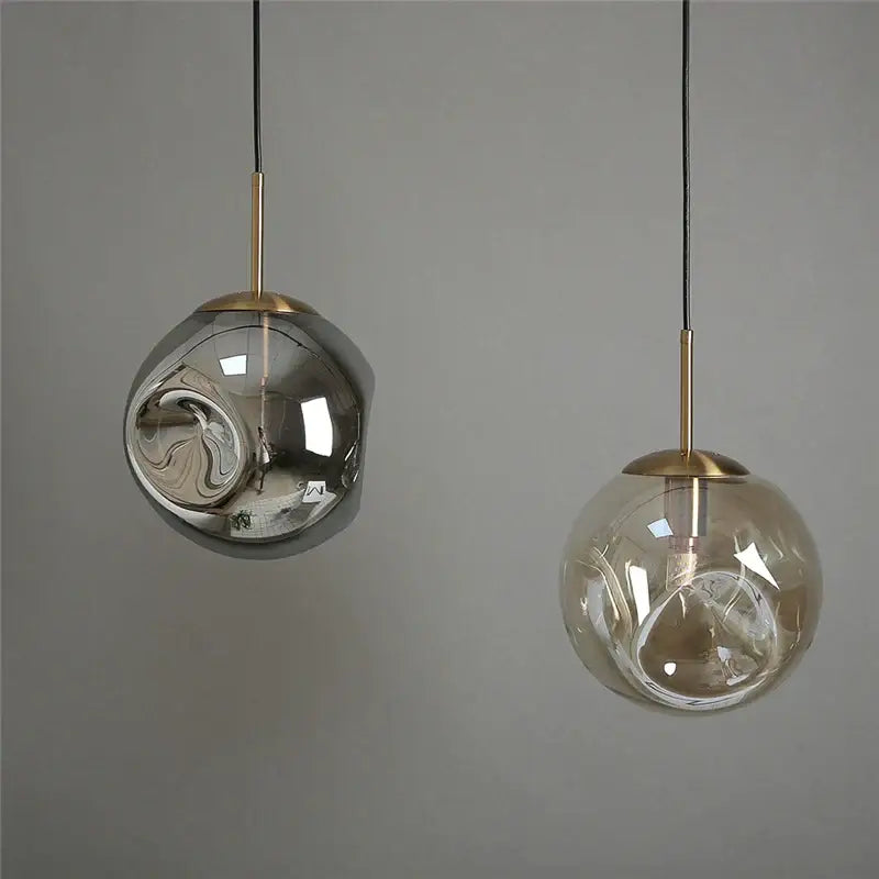 Amber Globe Pendant Pair