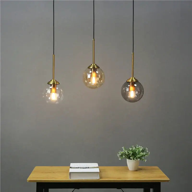 Brass Glass Pendant Light for Bedroom or Study