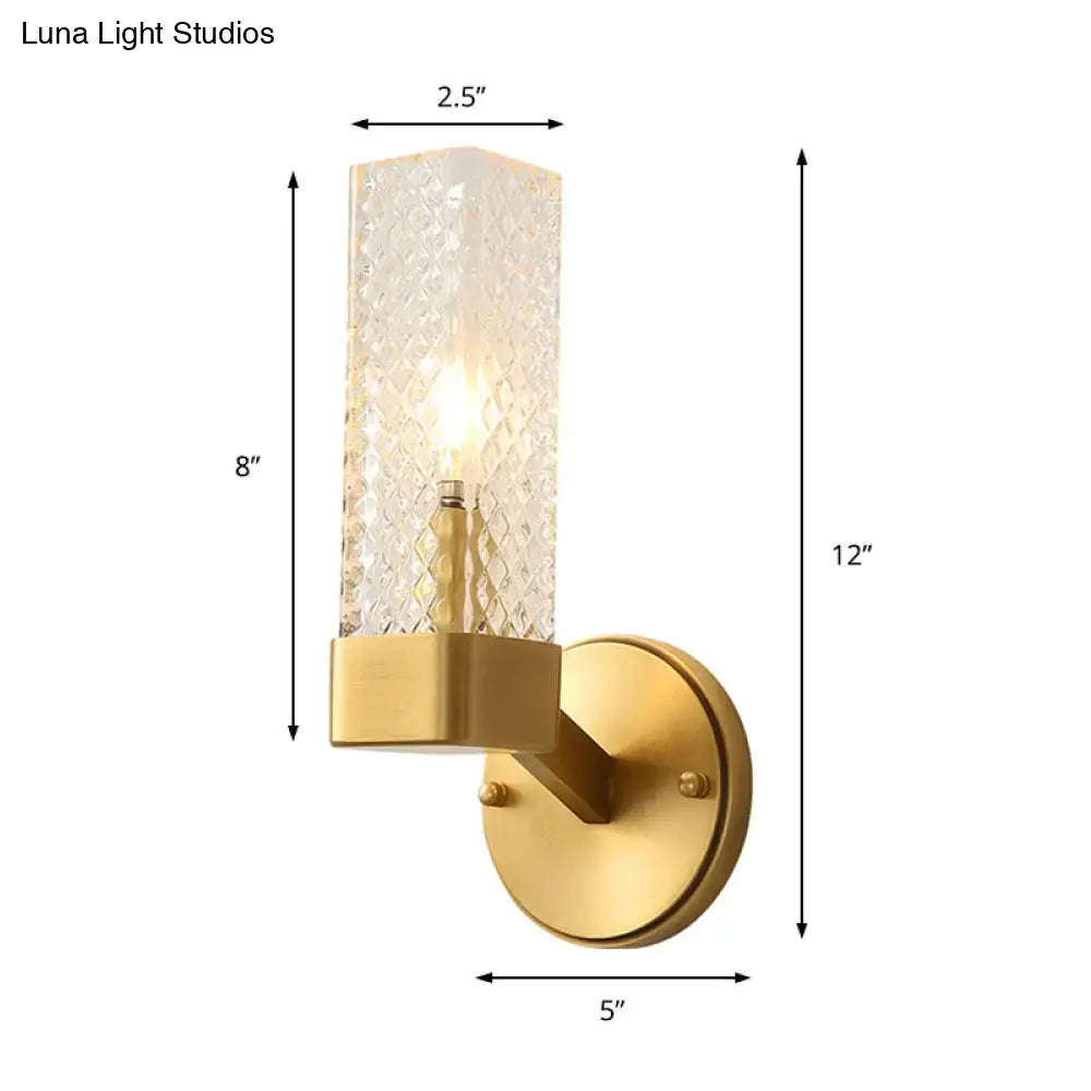 Brass Cubic Wall Lamp Lattice Glass Shade