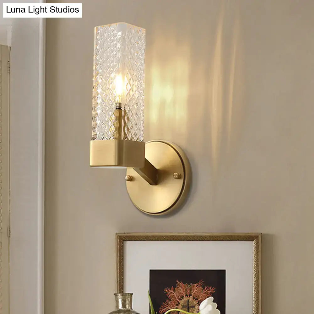 Brass Cubic Wall Lamp Lattice Glass Shade