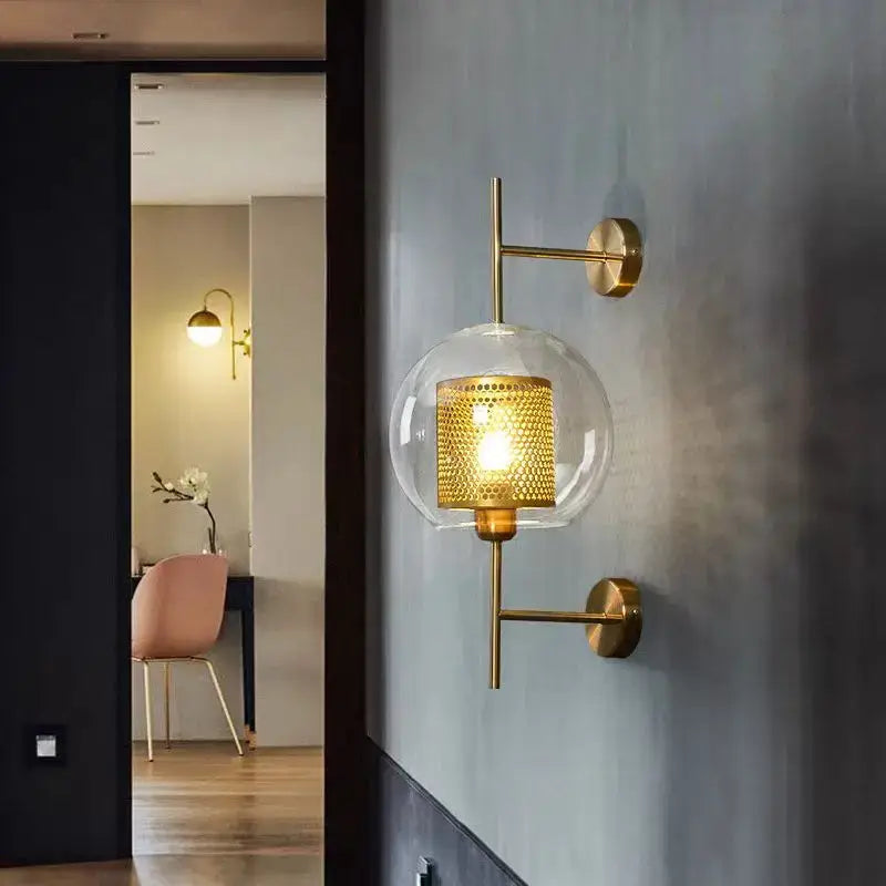 Gold Glass Wall Sconce with Clear Glass Shade