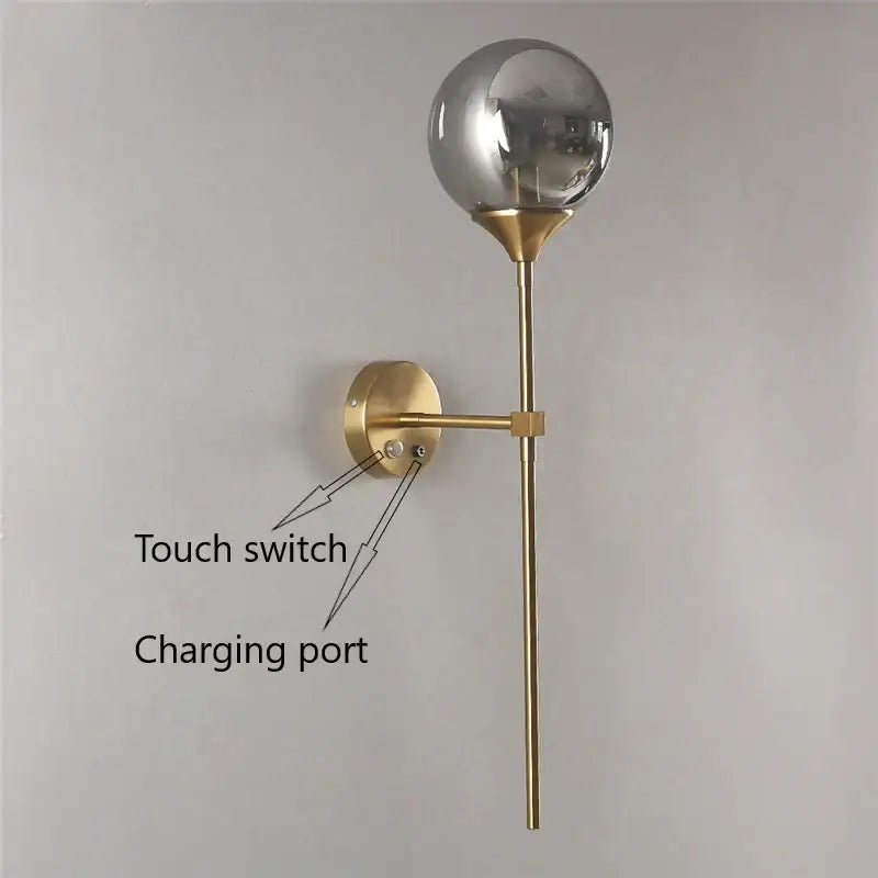 Brass Glass Ball Sconce with Touch Switch