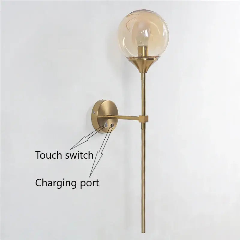 Brass Glass Ball Sconce with Touch Switch