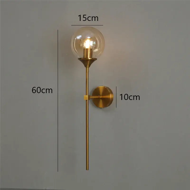Brass Glass Ball Sconce with Touch Switch