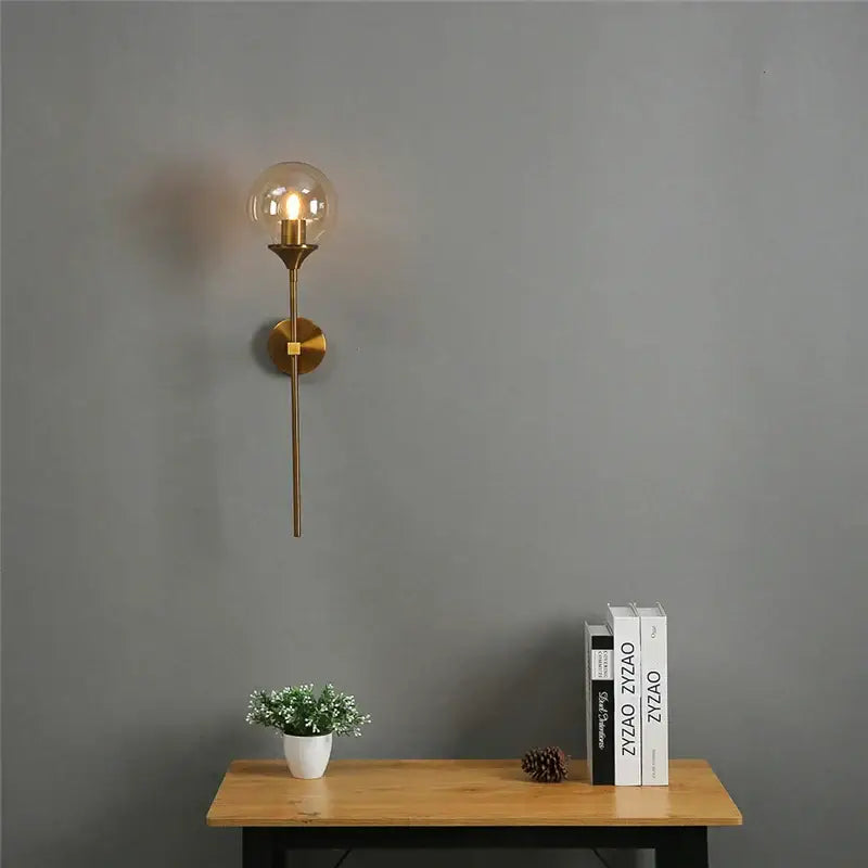 Brass Glass Ball Sconce with Touch Switch