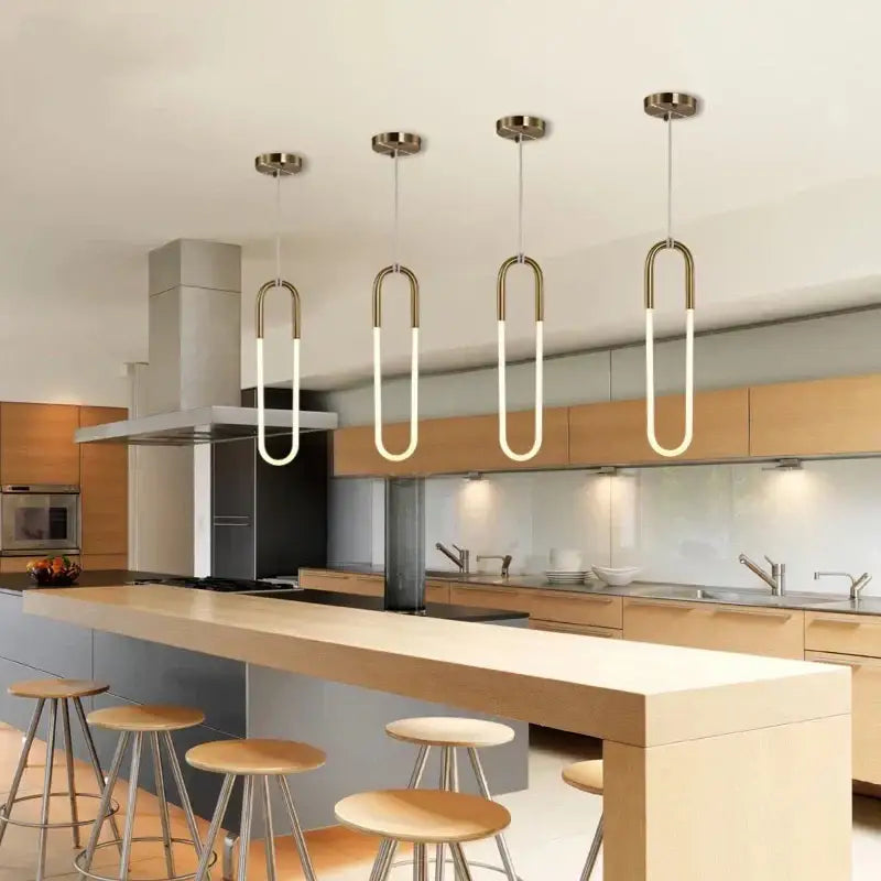 Brass U-Shaped Bar Chandelier