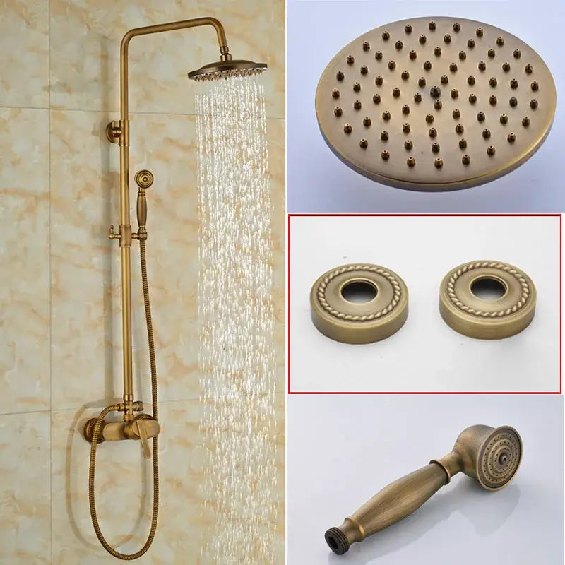 Antique Brass Rainfall Shower Set with Handshower