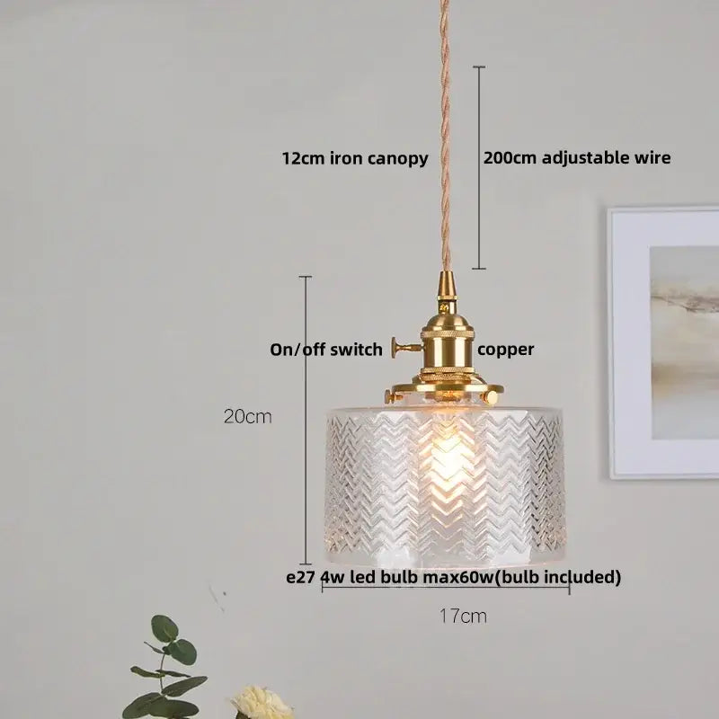 Brass Ribbed Glass Pendant Lamp