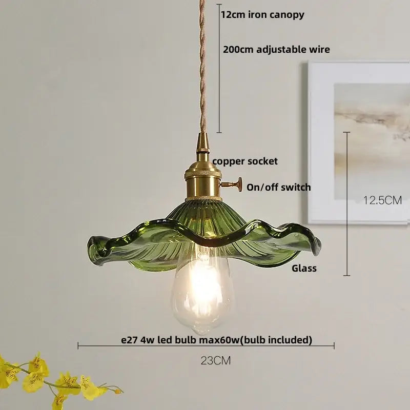Brass Ribbed Glass Pendant Lamp