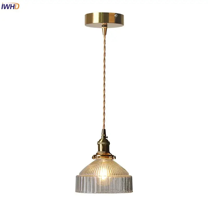 Brass Ribbed Glass Pendant Lamp