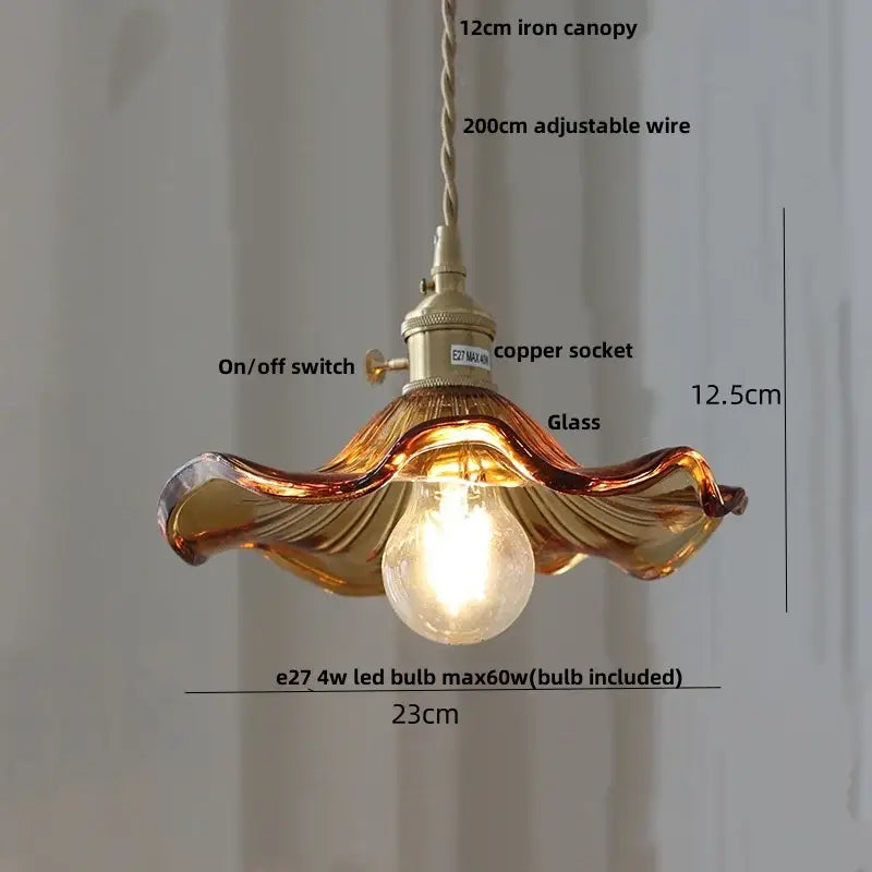 Brass Ribbed Glass Pendant Lamp