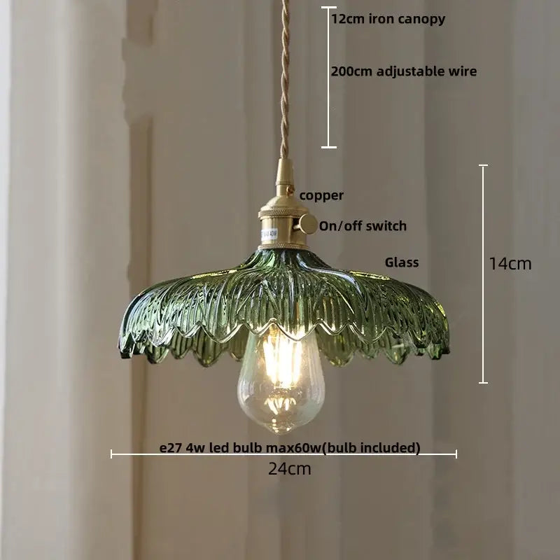 Brass Ribbed Glass Pendant Lamp