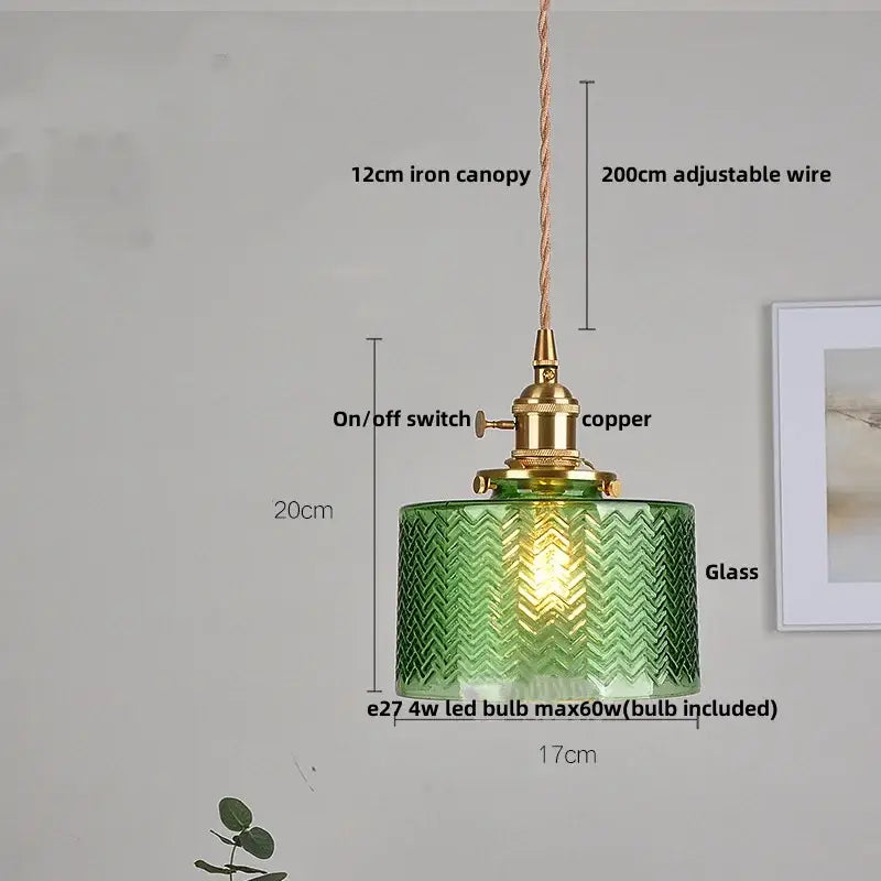 Brass Ribbed Glass Pendant Lamp
