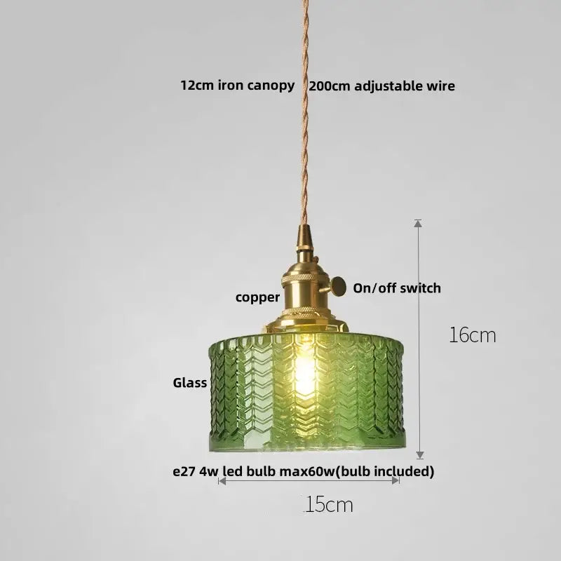 Brass Ribbed Glass Pendant Lamp