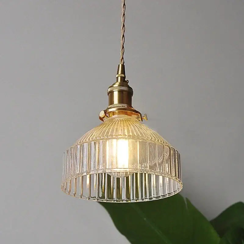 Brass Ribbed Glass Pendant Lamp