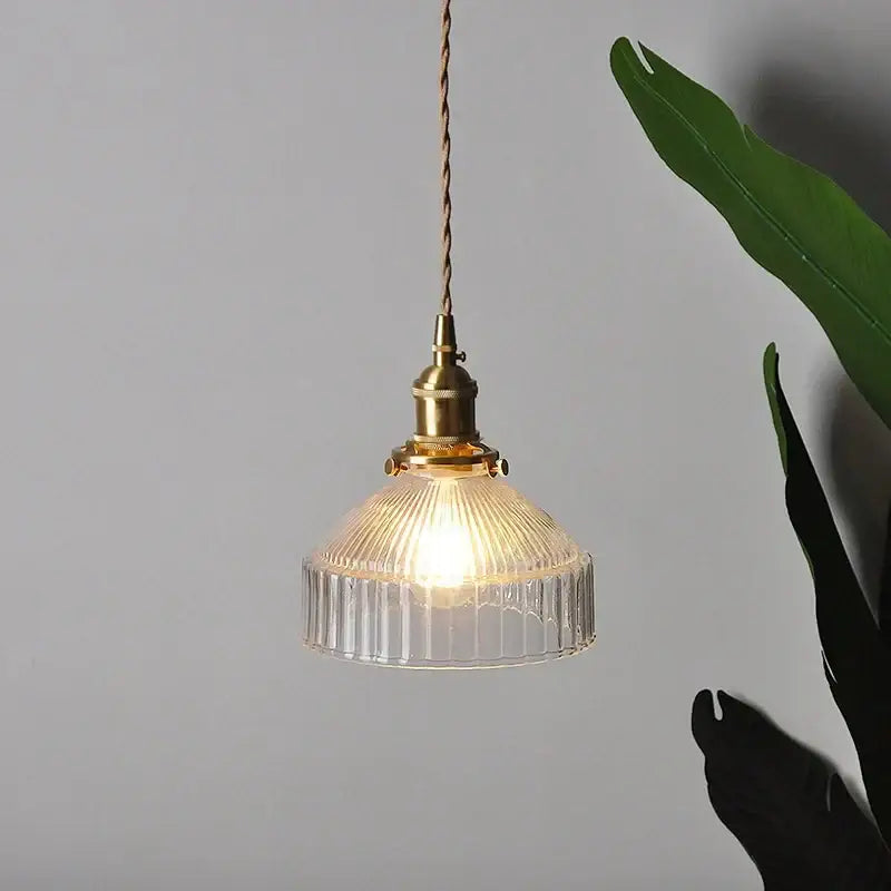 Brass Ribbed Glass Pendant Lamp
