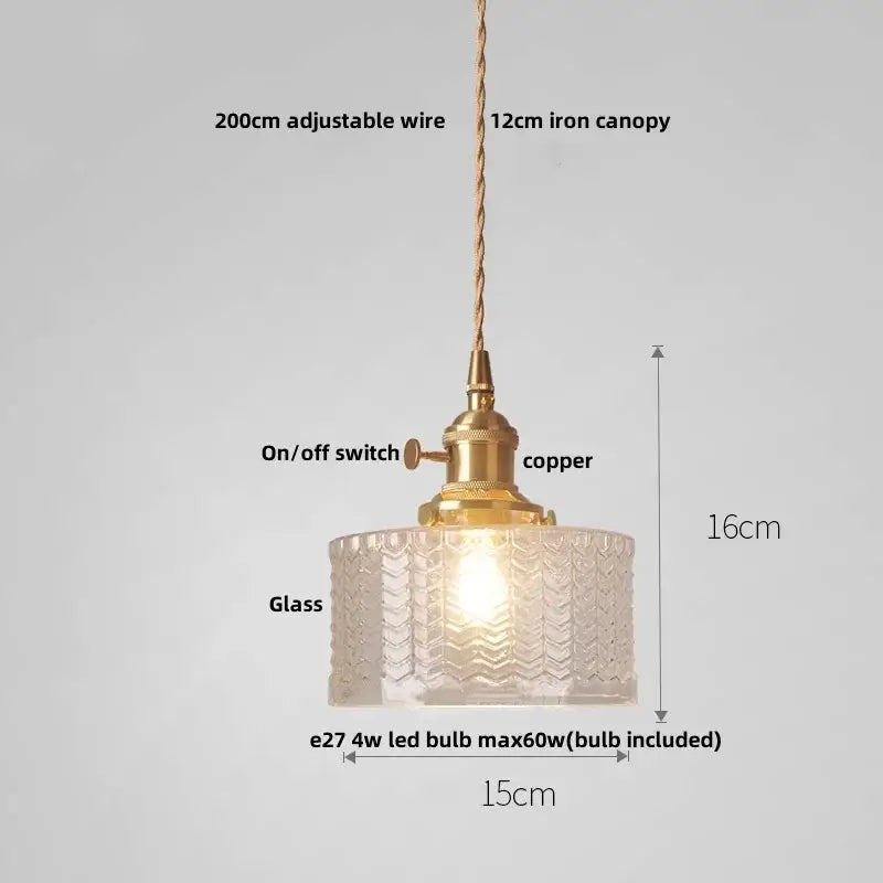 Brass Ribbed Glass Pendant Lamp