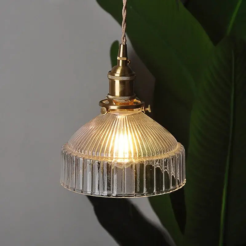Brass Ribbed Glass Pendant Lamp