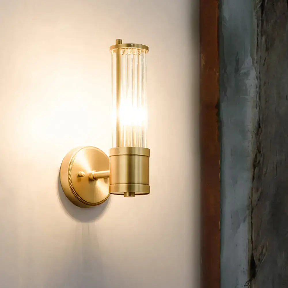 Brass Crystal Wall Light Cylinder Hallway