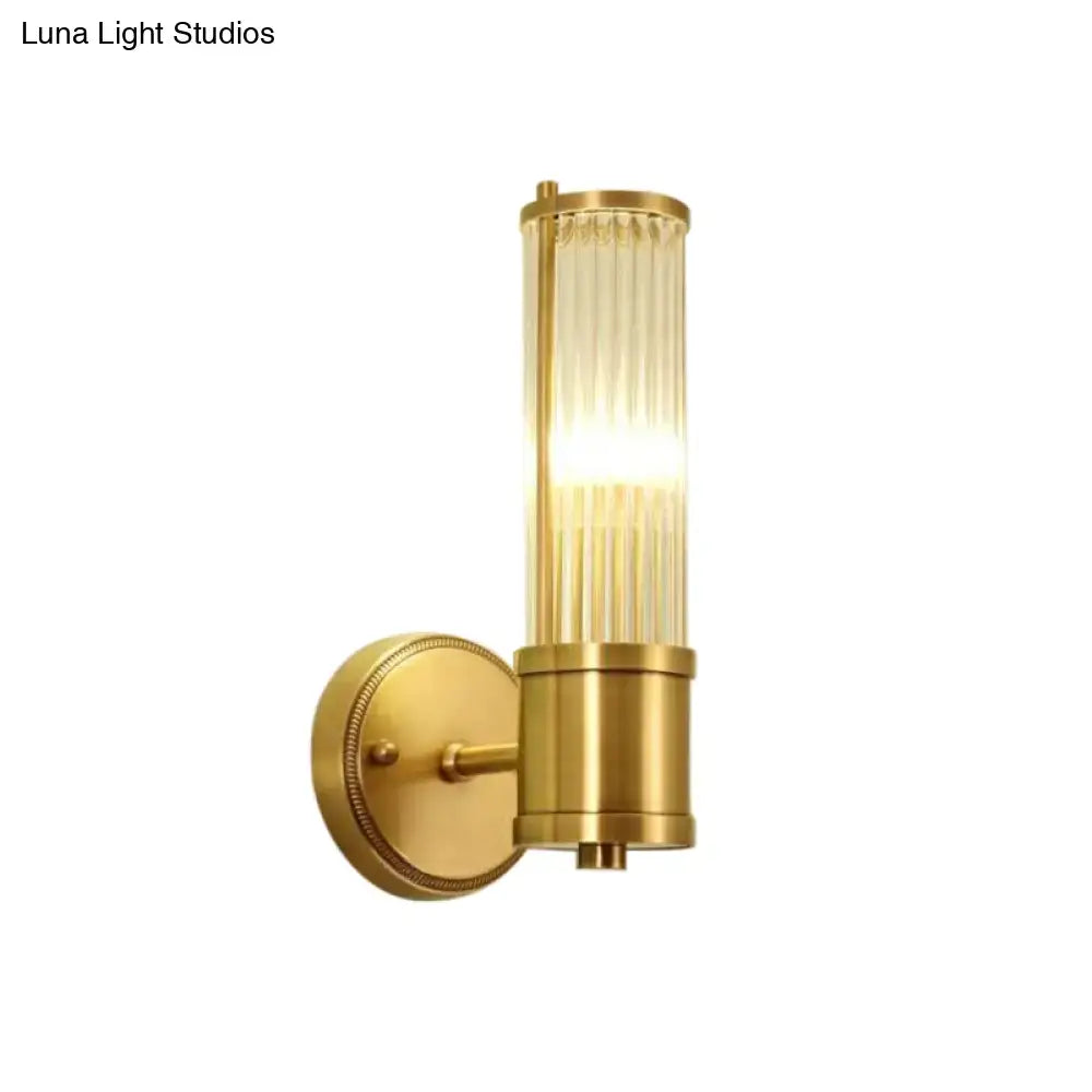 Brass Crystal Wall Light Cylinder Hallway