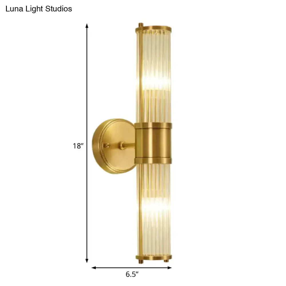 Brass Crystal Wall Light Cylinder Hallway