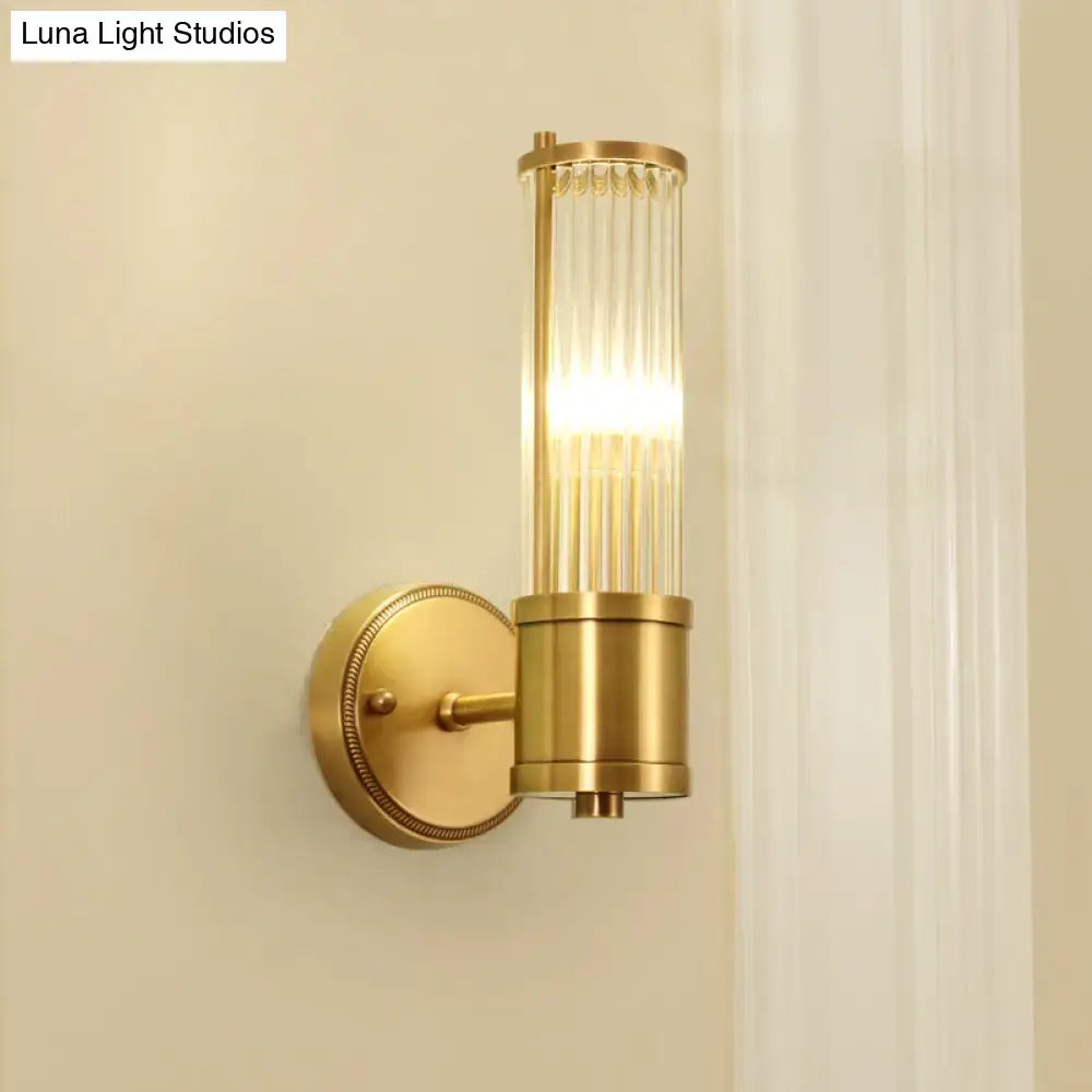 Brass Crystal Wall Light Cylinder Hallway