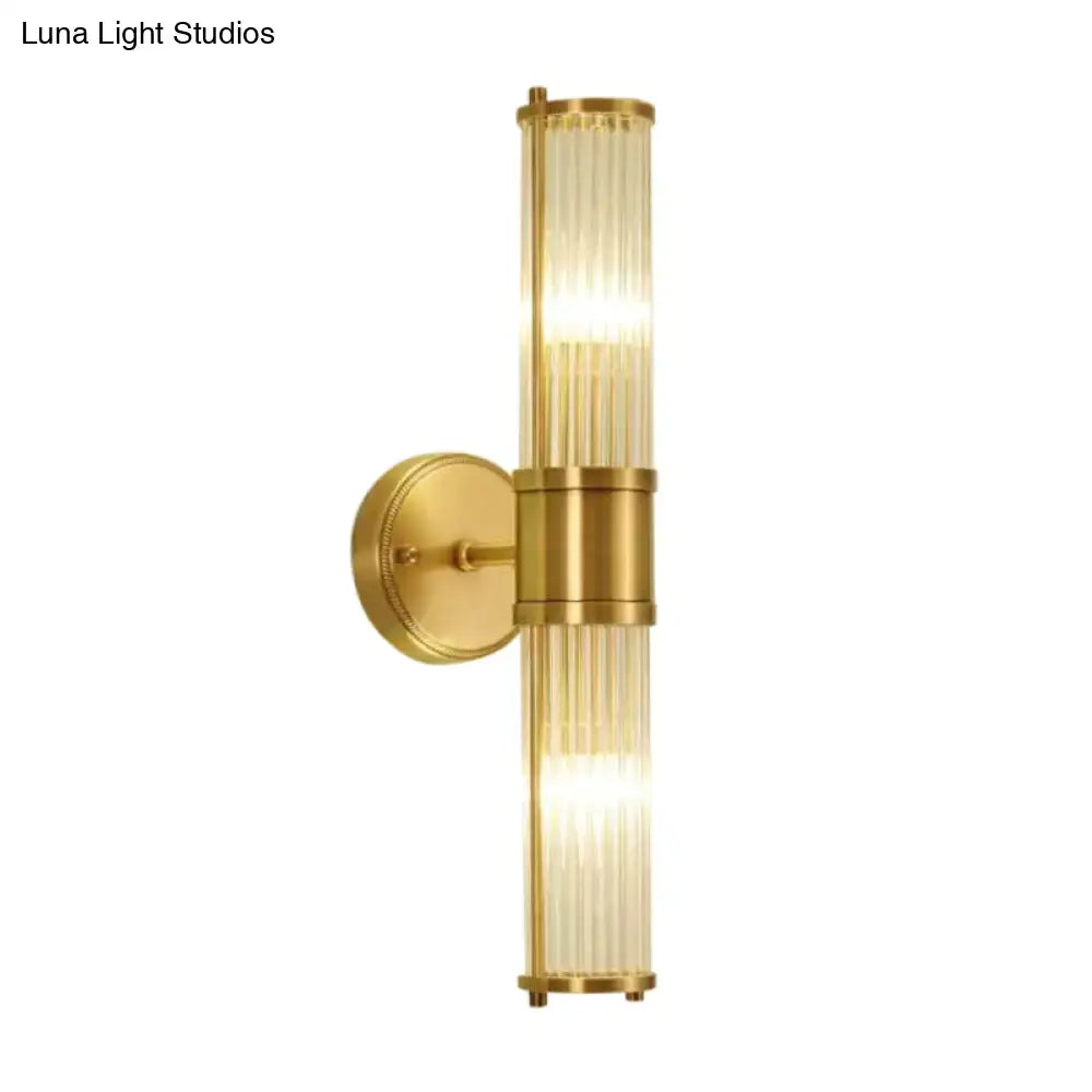 Brass Crystal Wall Light Cylinder Hallway