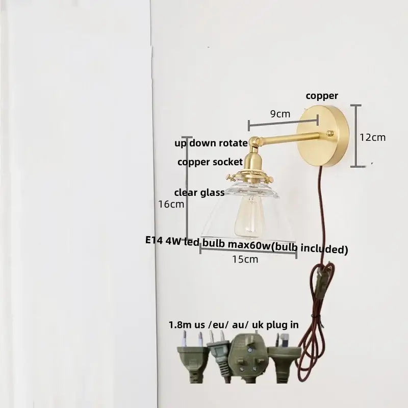 Brass Glass Globe Wall Lamp