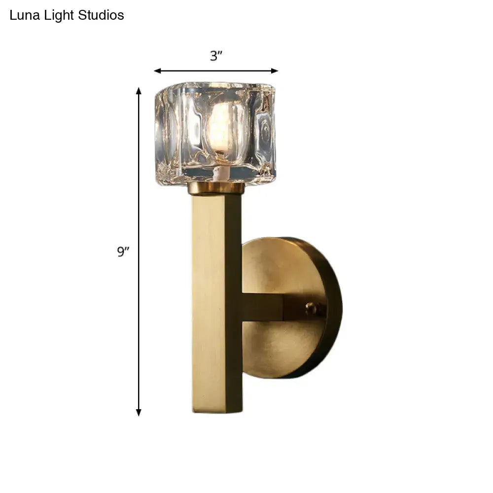 Brass Crystal Block Cylindrical Light