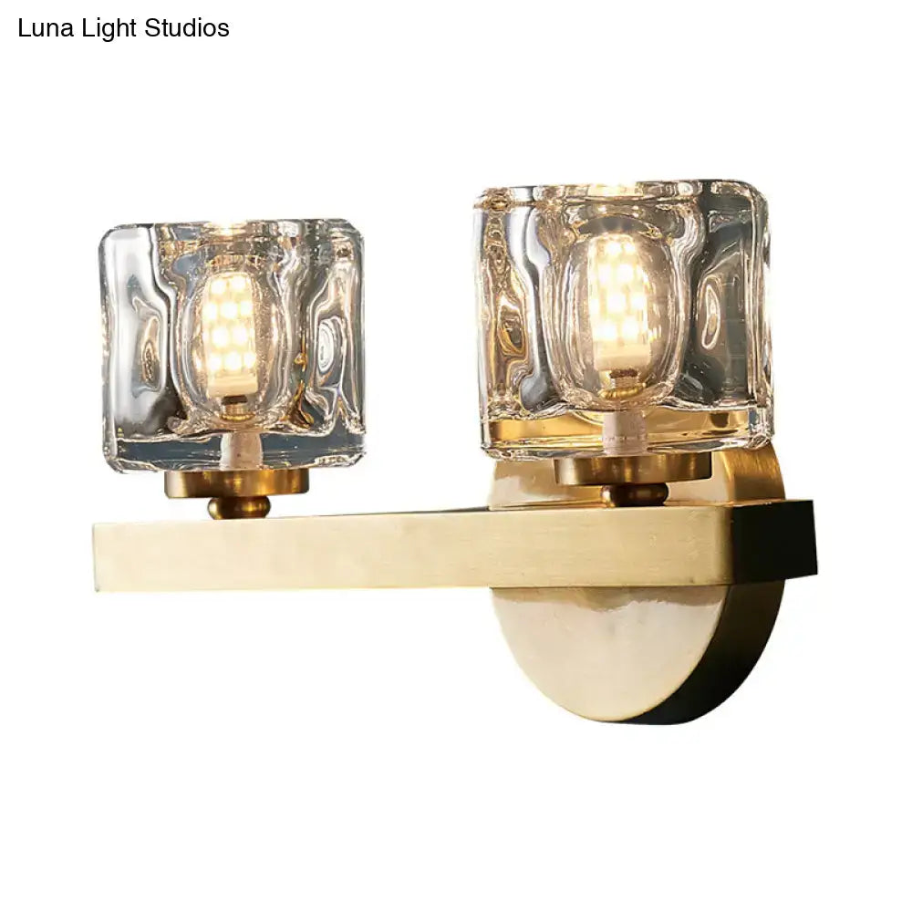 Brass Crystal Block Cylindrical Light