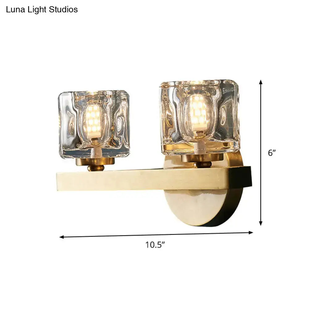 Brass Crystal Block Cylindrical Light
