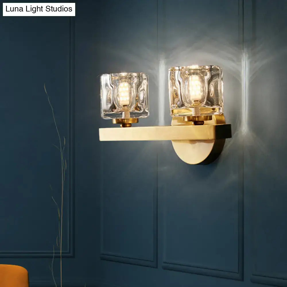 Brass Crystal Block Cylindrical Light