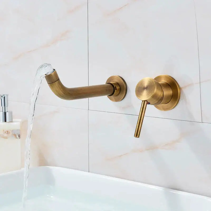 Brass Curved Spout Wall-Mount Basin Faucet