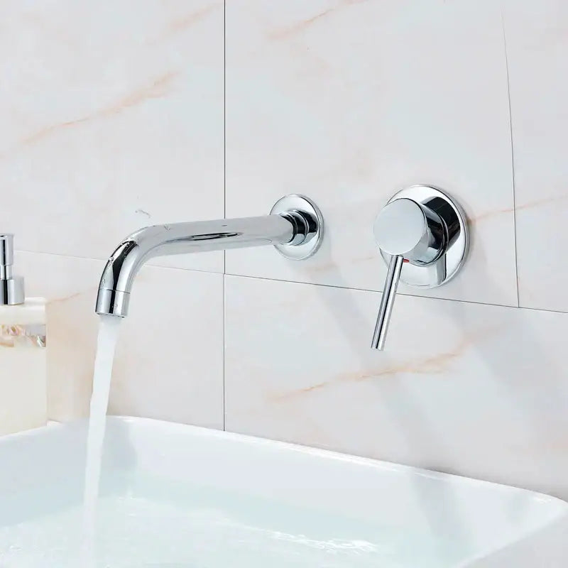 Brass Curved Spout Wall-Mount Basin Faucet