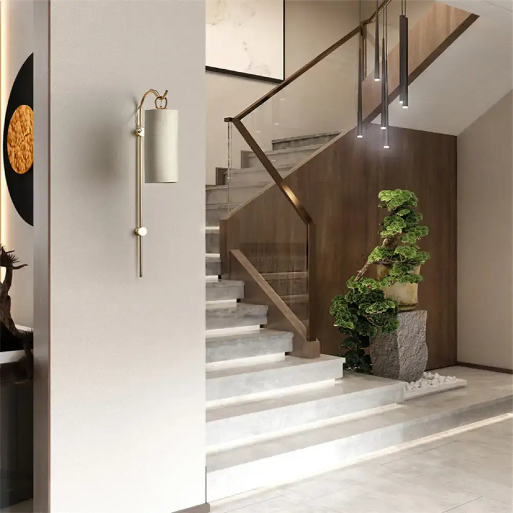 Brass White Tube Sconce