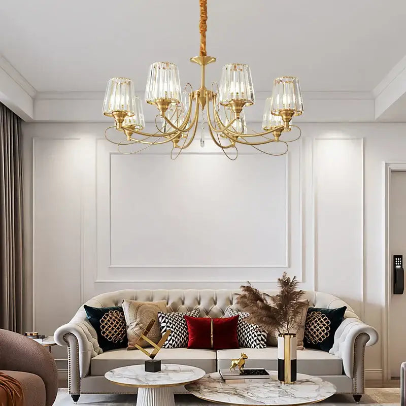 Bronze Ribbed Glass Chandelier