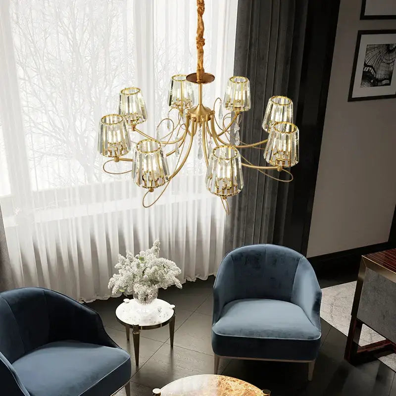 Bronze Ribbed Glass Chandelier