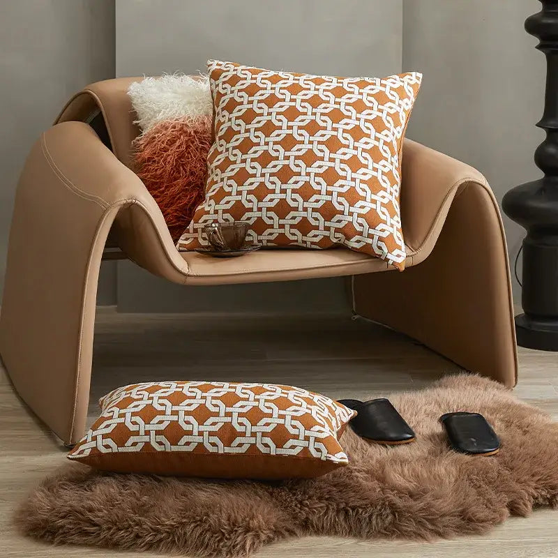 Brown Geometric Cushion Cover