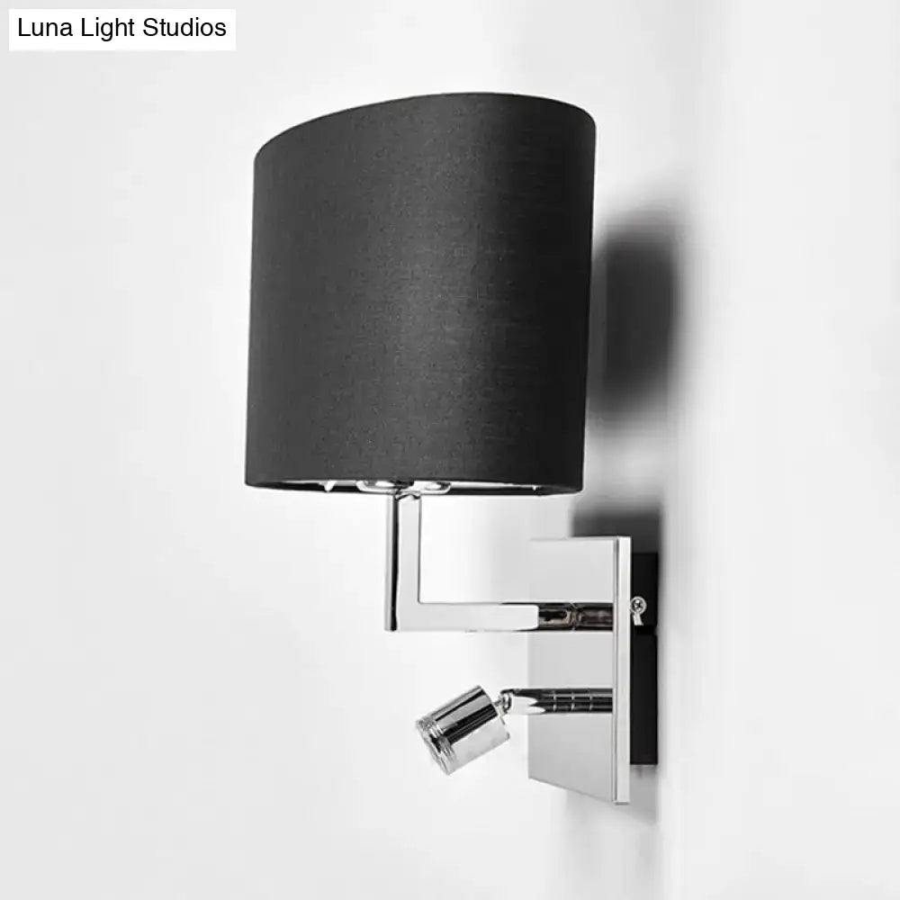 Brown Fabric Chrome-Accent Wall Sconce