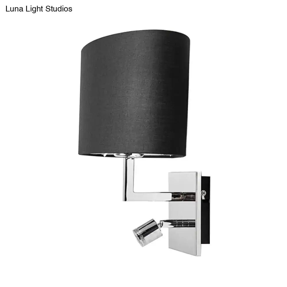 Brown Fabric Chrome-Accent Wall Sconce