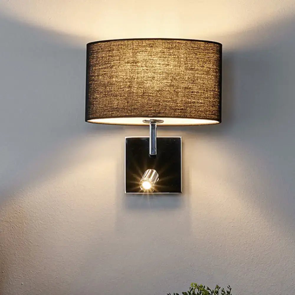 Brown Fabric Chrome-Accent Wall Sconce