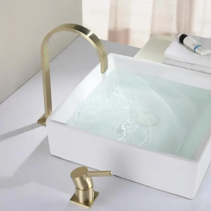 Gold Arched Solid-Brass Basin Faucet