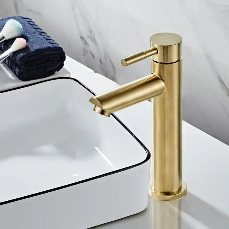 Gold Basin Mixer Tap with Pop-Up Overflow Drain