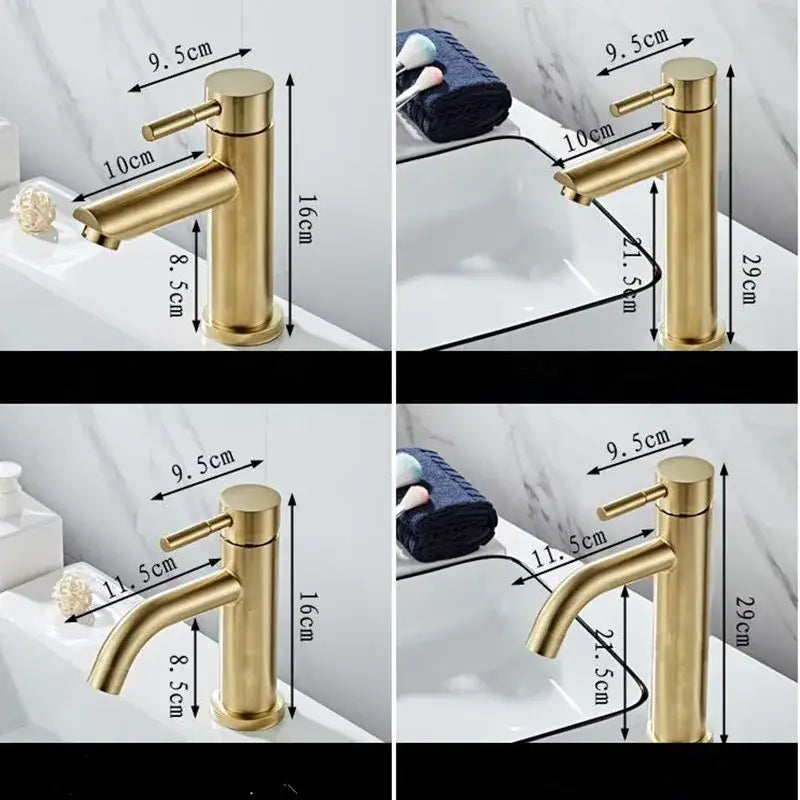 Gold Basin Mixer Tap with Pop-Up Overflow Drain
