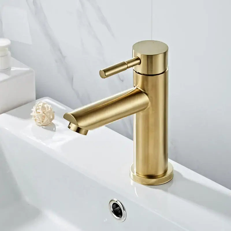 Gold Basin Mixer Tap with Pop-Up Overflow Drain