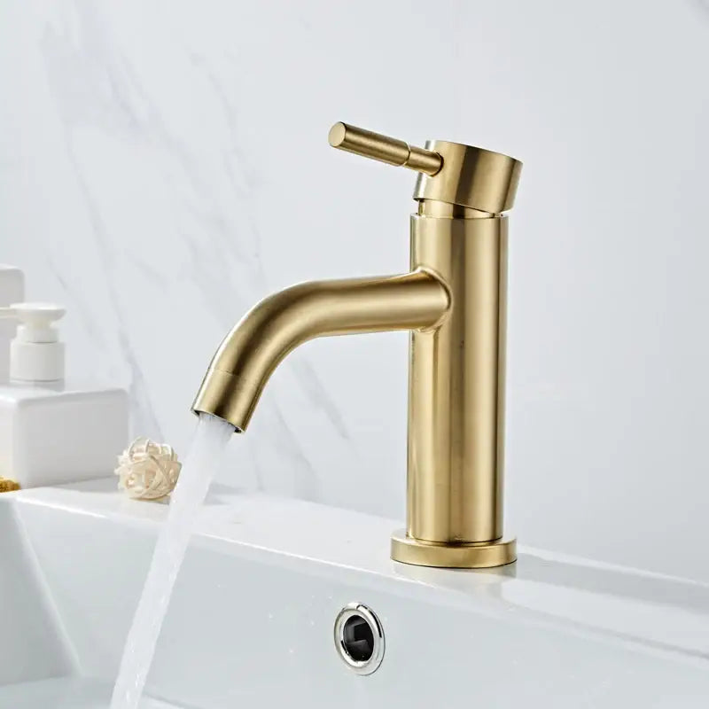 Gold Basin Mixer Tap with Pop-Up Overflow Drain