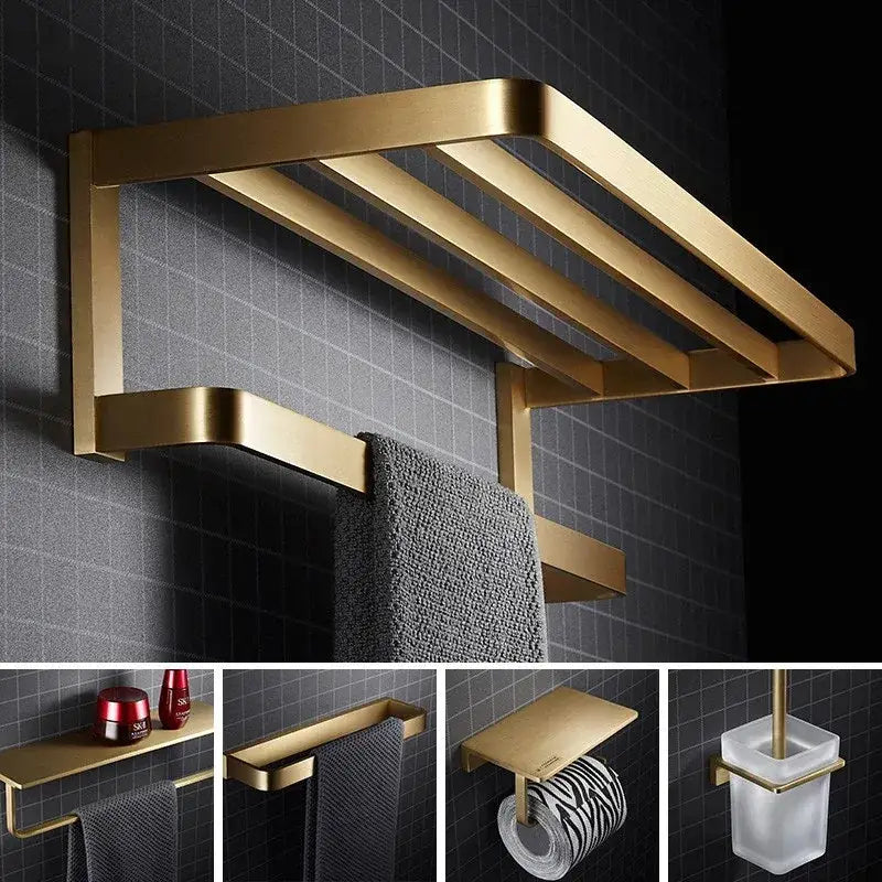 Brushed Gold Copper Bathroom Set with Shelf